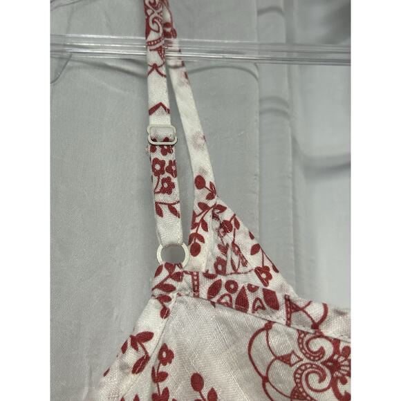 Flax Relaxed Fit 100% Linen Paisley Mini Dress Sz Petite Red White Sleeveless - Picture 6 of 7